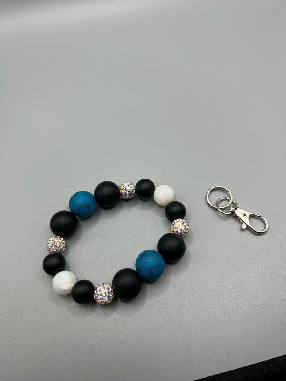 Beaded Stretch Bracelet with Turquoise Accent - Handmade - K0015C